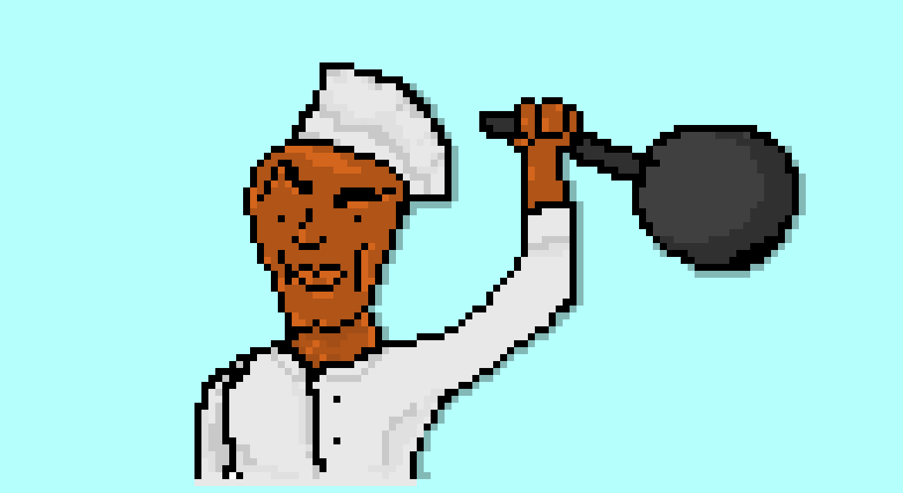 [7428ec] Zwarte Man Met Pan
