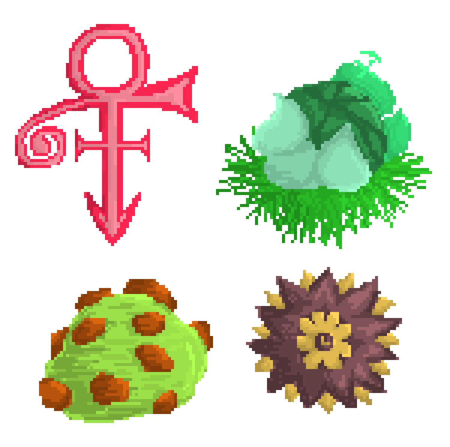 [3002a9] ok but what do you think about all of them. the Prince one is Riley's reddish pink(?) ID, the emerald grass cabbage is Jimmy and John's green IDs, the pistachio chocolate chip ice cream is Scott's pistachio ID, and the award thingy is Pepper's steampunk-looking ID