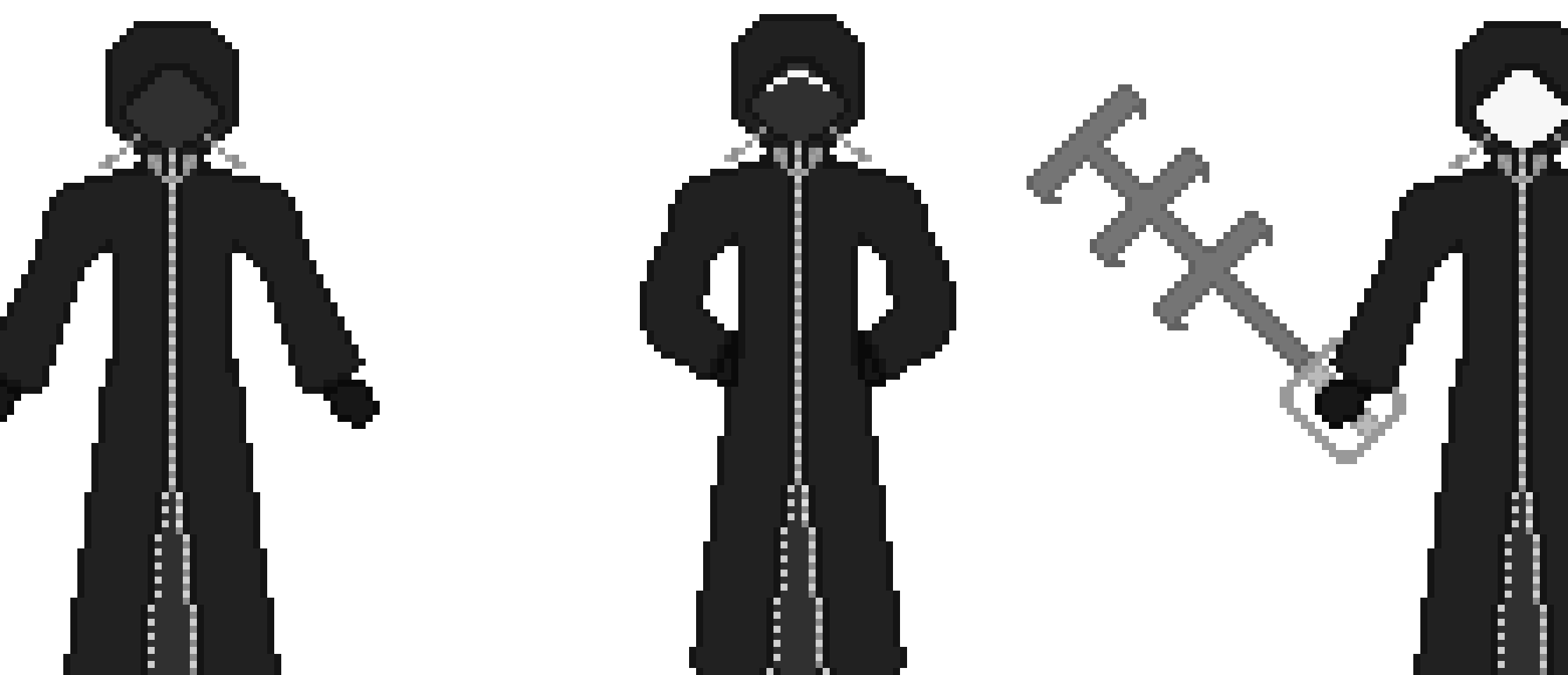 [75bb12] Whu- *In an instant, he was split into 3. One wielded a Keyblade and resembled an old friend. One wielded a hammer and stood tall and proud. And the last one sat cross-legged on the floor, staring down.*