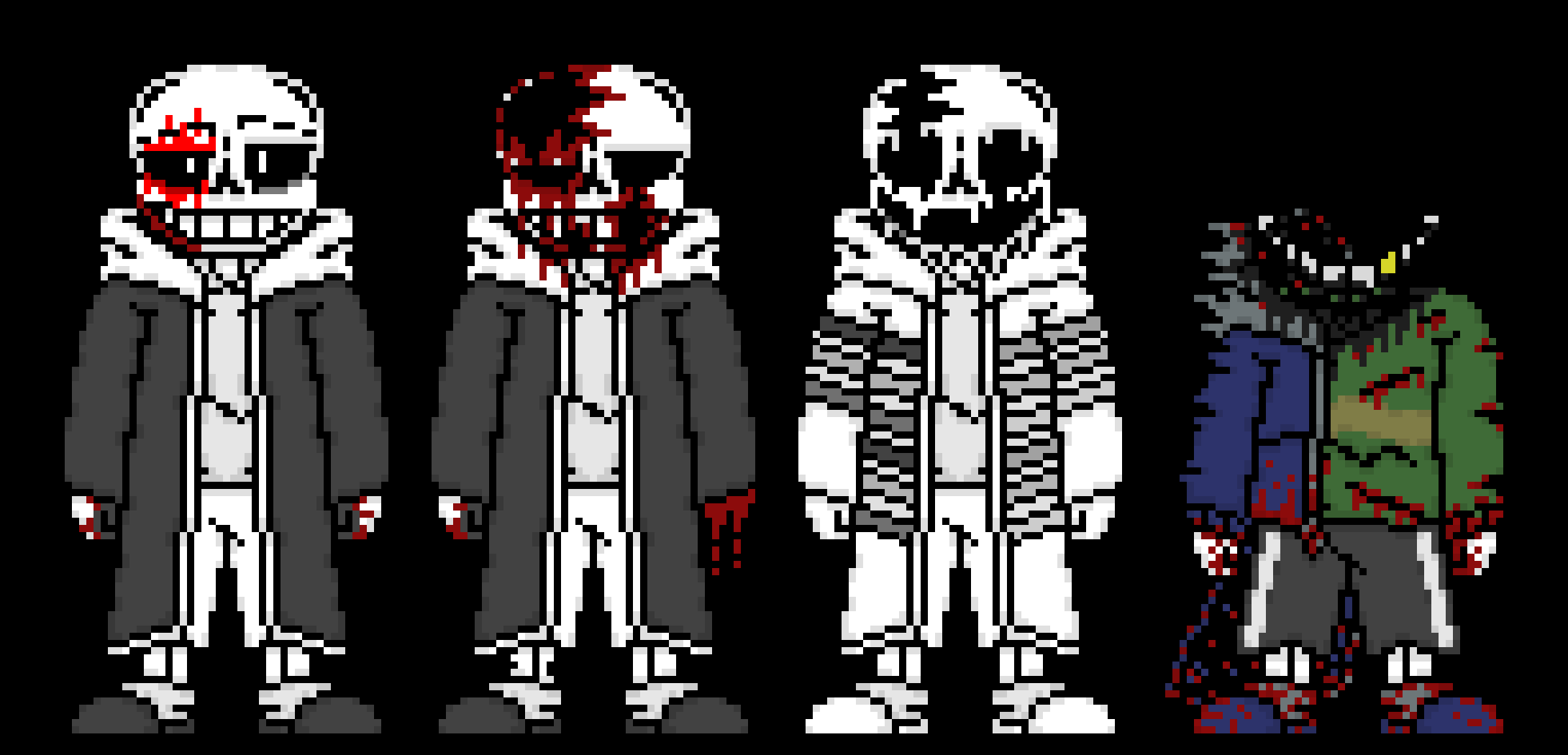 Fell! MultiVerse in a nutshell: Madness gets bored of Delete, goes for Terror knowing how much it will hurt Multi, he makes Terrors head explode, for some reason black goop oozes and spurts out of his neck, though he is still alive, just has a smile, he is completely different in terms of personality, though he tries to be like his old self, but  he has forgotten alot of shit, he doesnt remember anyone fully, but he tries to be himself, but its hard, Madness got Terrors eye goop on him from the explosion, making be a somewhat nice guy due to less emotion, Multi tried suiciding but Terror's Papyrus came around and possessed him at the cost of fucking up his emotions and body, Delete just sits there, cursed with immortality (caused by Madness) as he watches Madness go back to impersonating Delete