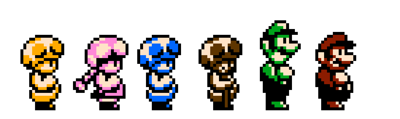 Super Mario Bros. 3 sprites of toad, mario and more.