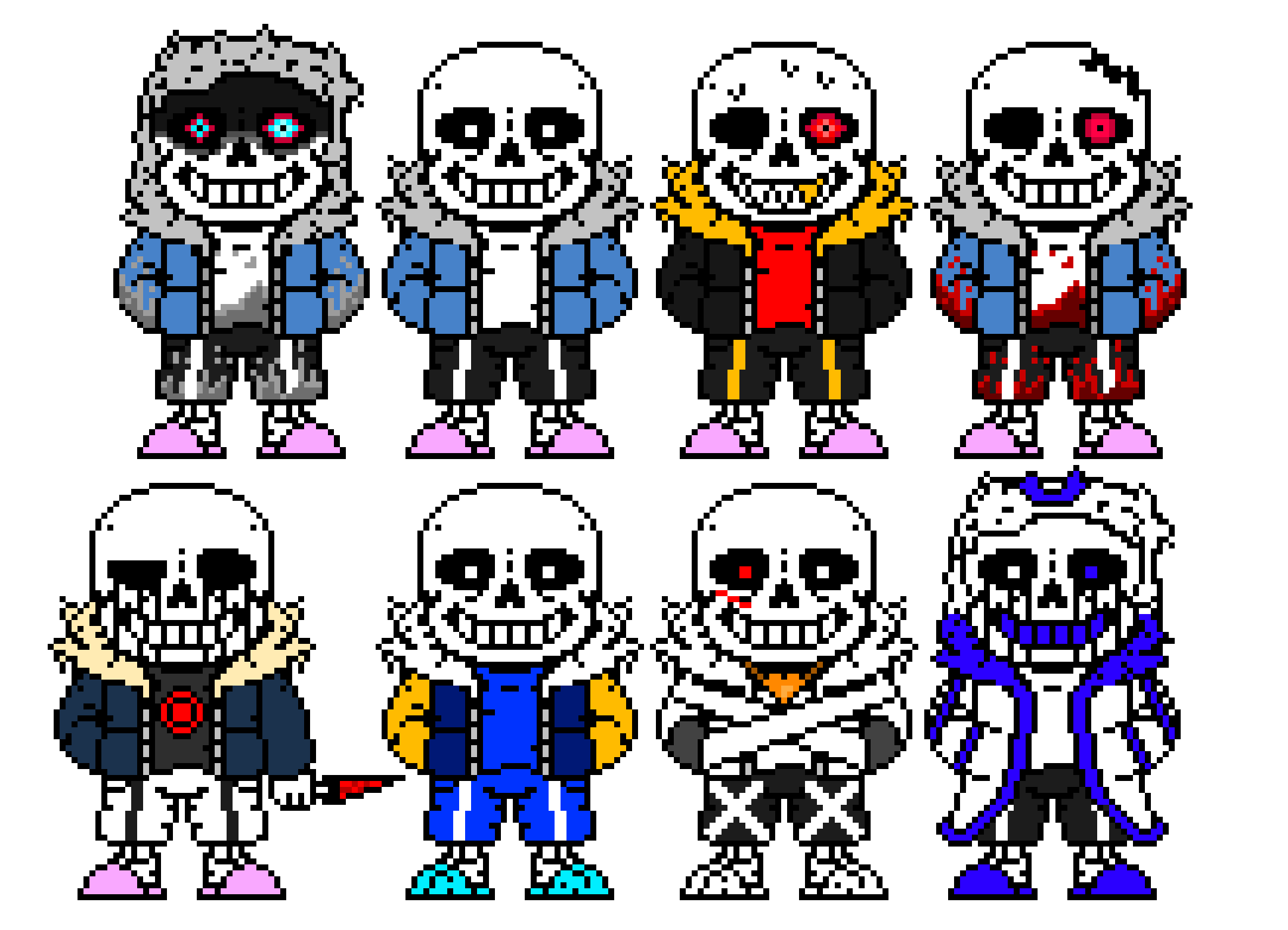 Dusttale sans, Undertale sans, UnderFell sans, HorrorTale sans, KillerTale sans and OuterTale sans