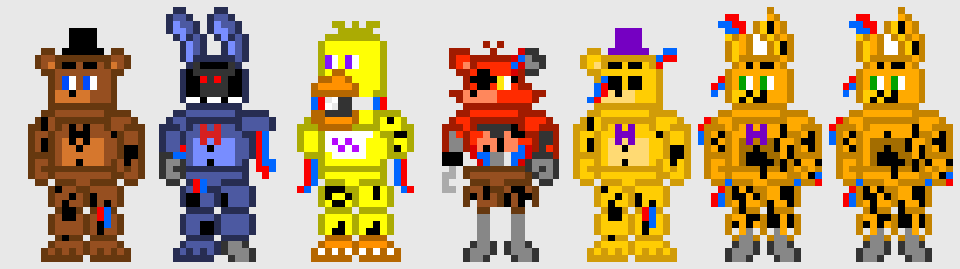 [7b86f5] FNaF 2 The Withered Gang + Spring Bonne (One-Button Design Included) [King Squid Edit]