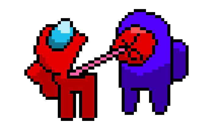 [7d77af] Red Impostor killing Blue crewmate (with blood)