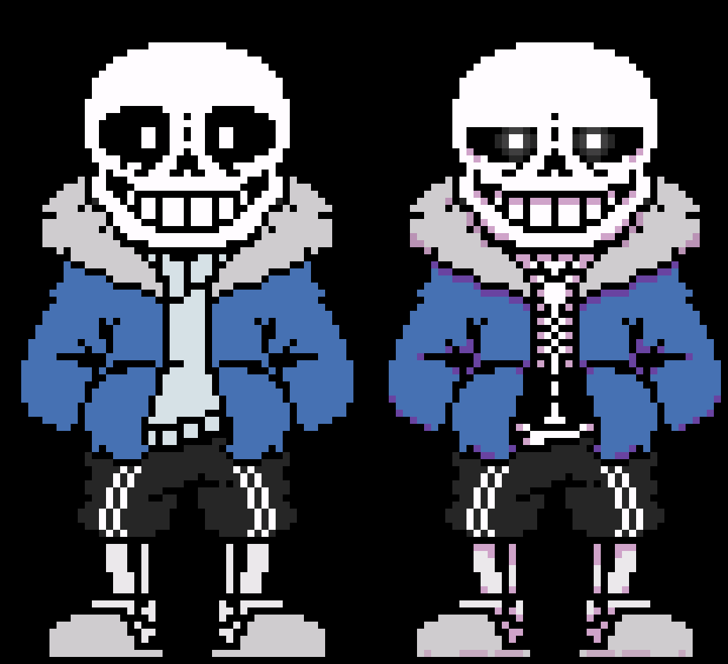 [2fbf6b] most people consider right canon although he doesn't wear the shirt, I just deleted the shirt to start like 0 fights, also the right is shaded correctly and the left isnt anything.