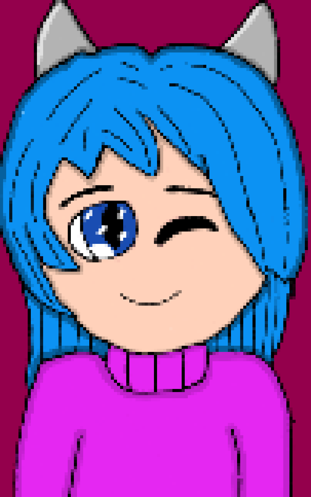 [0ae1f1] no, the shirt is is pinkish purple, and the hair is a darker blue