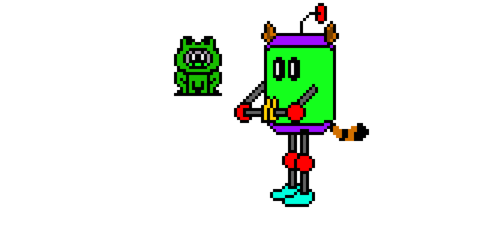 Dronehead as Frog suit and Raccoon