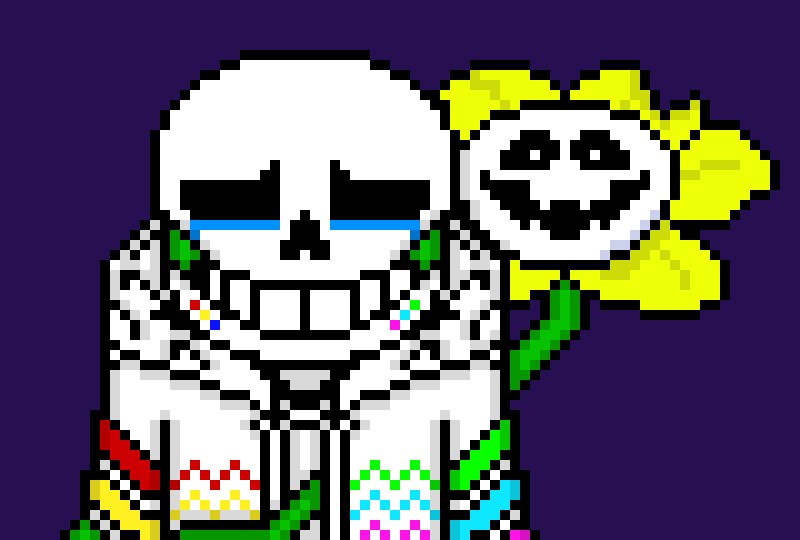 [b63bdb] *Flowey makes Multi spawn blue bones through Spin Terror, then summon a blaster. It doesn't fire since Multi is resisting*