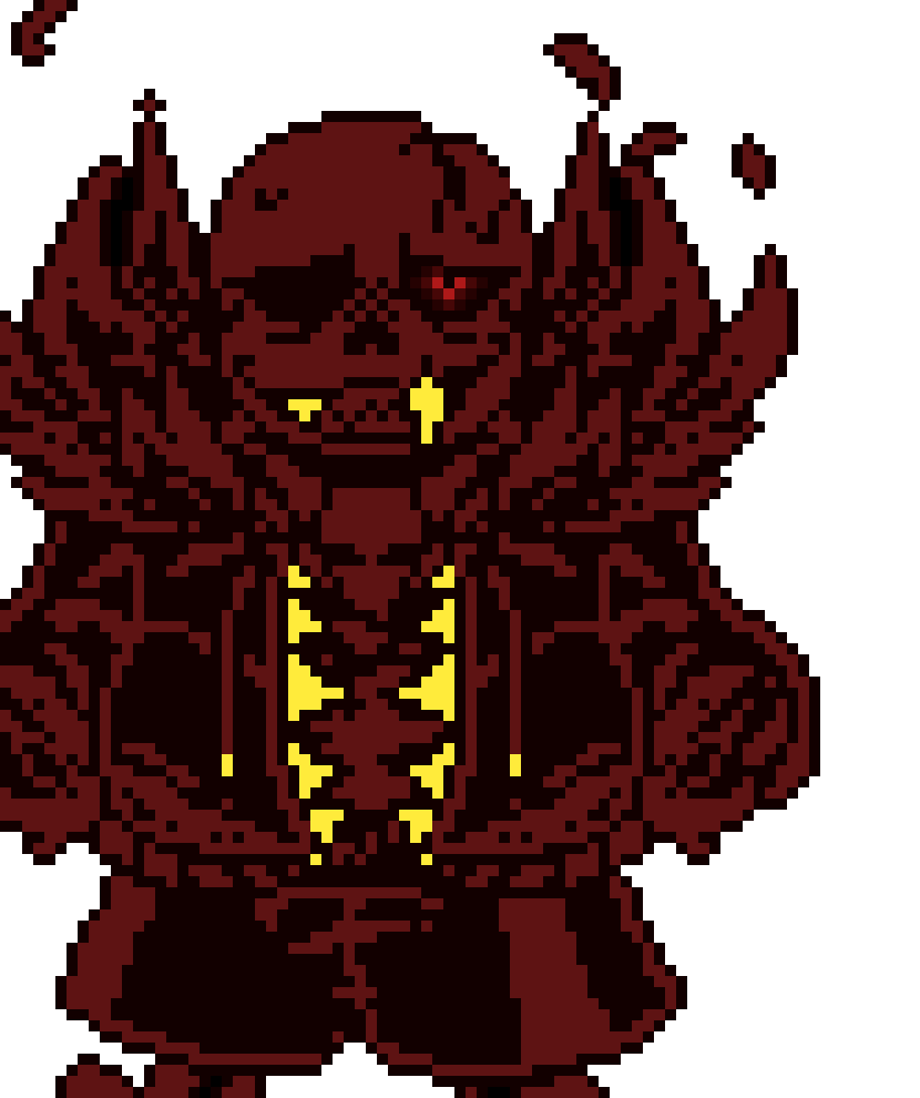[7456f1] red battle sprite, red eye, sweaty, gold tooth, edgyness, yup its fell. meets all the stuff that he has.