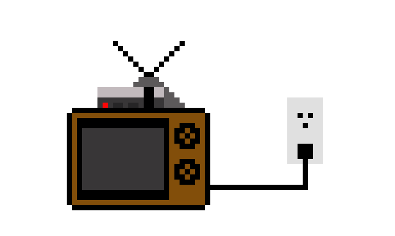 [9664c4] old tv w/ nes pluggued in tha wall