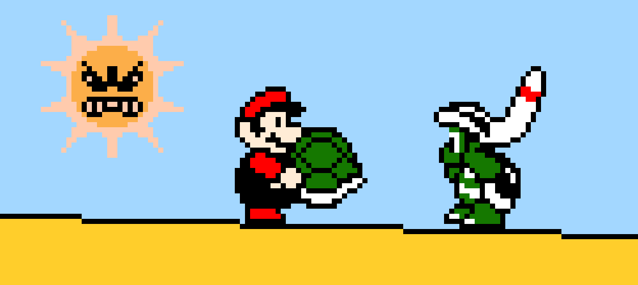 [6bb7f1] Pixel Art Mario grande vs boomerang koopa e sole arrabiato