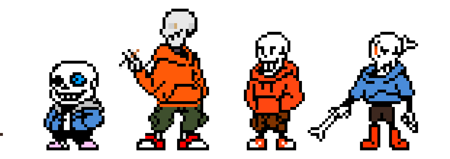 Deltarune style Sans, Swap Papyrus, Classic Swap Papyrus, and Disbelief Papyrus. [King Squid Edit]