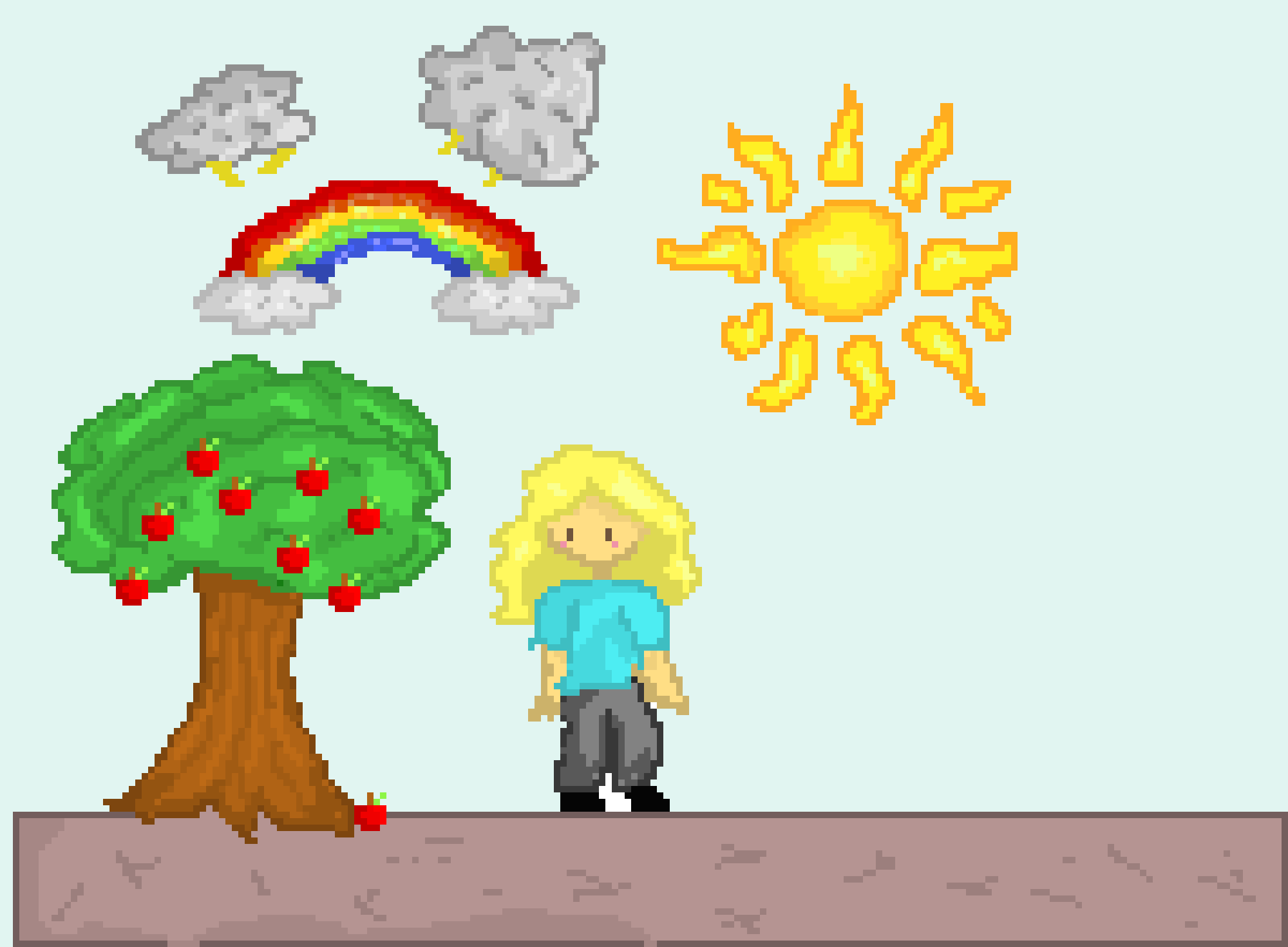 Rainbow, cloud, and sun