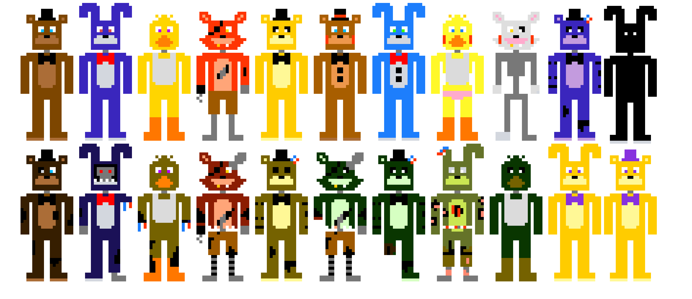 FNAF 1 + FNAF 2 + FNAF 3 + golden animatronics